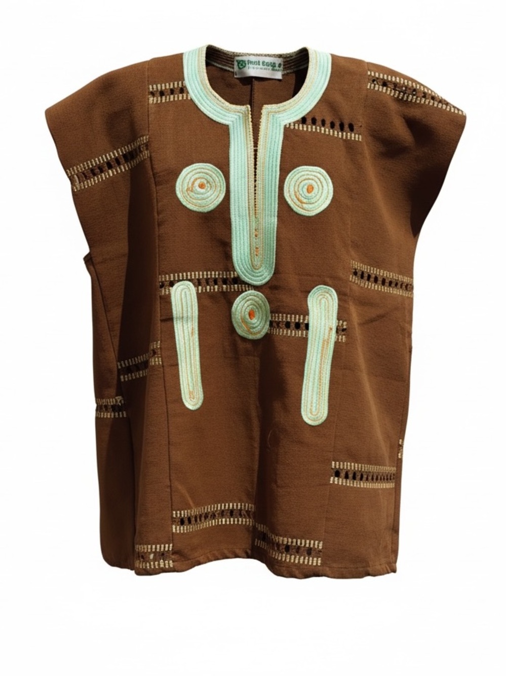 Vintage Brown Tunic with Mint Embroidered Accents